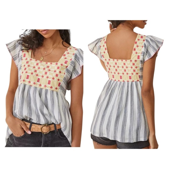 Forever That Girl Anthropologie New Basel Cotton Embroidered Tunic Blouse Size 6 - Picture 1 of 6